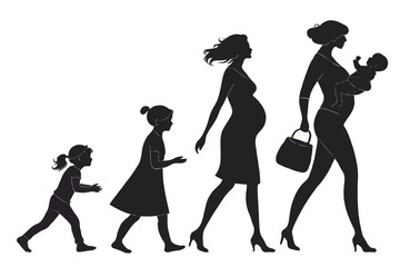 Mother’s Day Silhouette Vector of Pregnant Woman with Baby Bump, Heart, and Family Love – Motherhood Illustration for Greeting Cards and Emotional Design