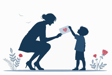 Mother’s Day Silhouette Vector of Pregnant Woman with Baby Bump, Heart, and Family Love – Motherhood Illustration for Greeting Cards and Emotional Design