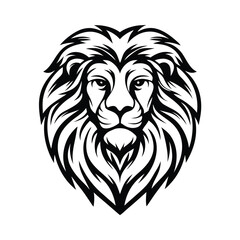 Lion Head Black and White Outline, Feline Animal Face, Wildlife Predator, Strong Look