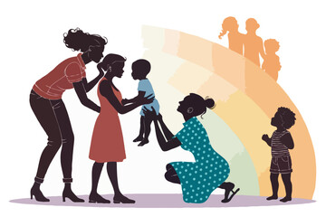 Mother’s Day Silhouette Vector of Pregnant Woman with Baby Bump, Heart, and Family Love – Motherhood Illustration for Greeting Cards and Emotional Design