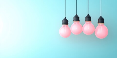 Pink lightbulbs hang against a blue background
