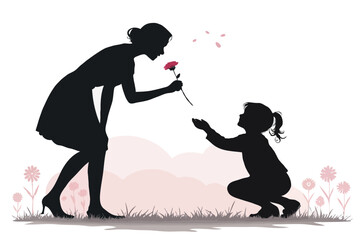 Mother’s Day Silhouette Vector of Pregnant Woman with Baby Bump, Heart, and Family Love – Motherhood Illustration for Greeting Cards and Emotional Design