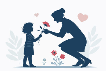 Mother’s Day Silhouette Vector of Pregnant Woman with Baby Bump, Heart, and Family Love – Motherhood Illustration for Greeting Cards and Emotional Design