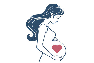 Mother’s Day Silhouette Vector of Pregnant Woman with Baby Bump, Heart, and Family Love – Motherhood Illustration for Greeting Cards and Emotional Design