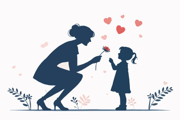 Mother’s Day Silhouette Vector of Pregnant Woman with Baby Bump, Heart, and Family Love – Motherhood Illustration for Greeting Cards and Emotional Design