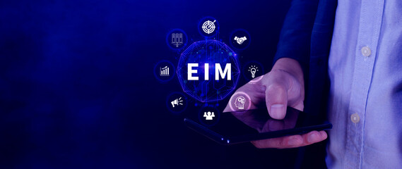 EIM Enterprise information management system, EIM Global Network with Analyzing Technological Data, Efficient Information Management, Network Connection.
