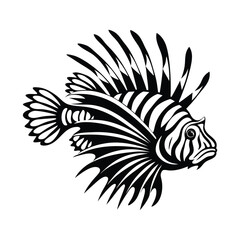Striking Lionfish Detailed Black and White Tropical Fish Style