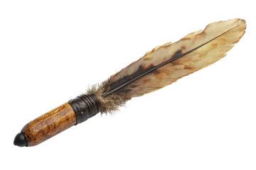 Elegant pheasant feather quill pen unique handcrafted wooden body isolated on white background