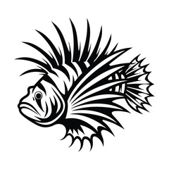 Isolated Lionfish | Monochrome Tropical Fish | Black and White Sea Life