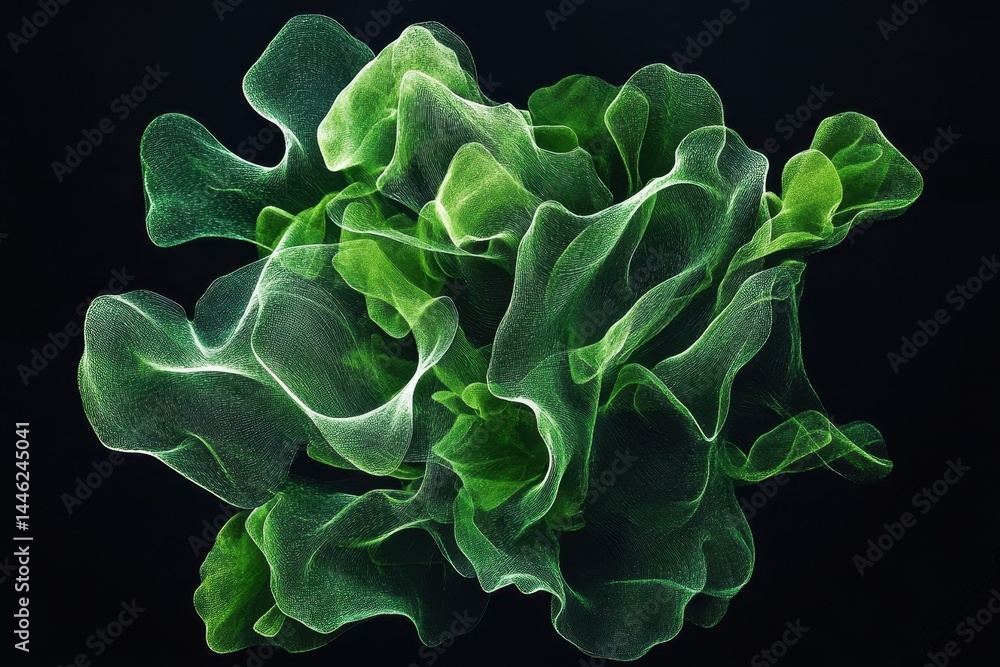 Aufkleber green shapes undulate in captivating patterns against a dark background, creating a mesmerizing visu