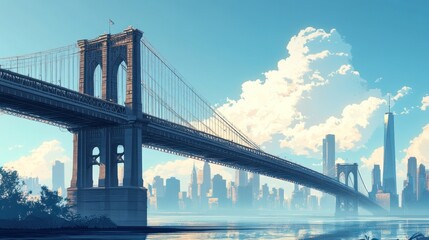 Iconic Brooklyn Bridge at Sunrise over NYC