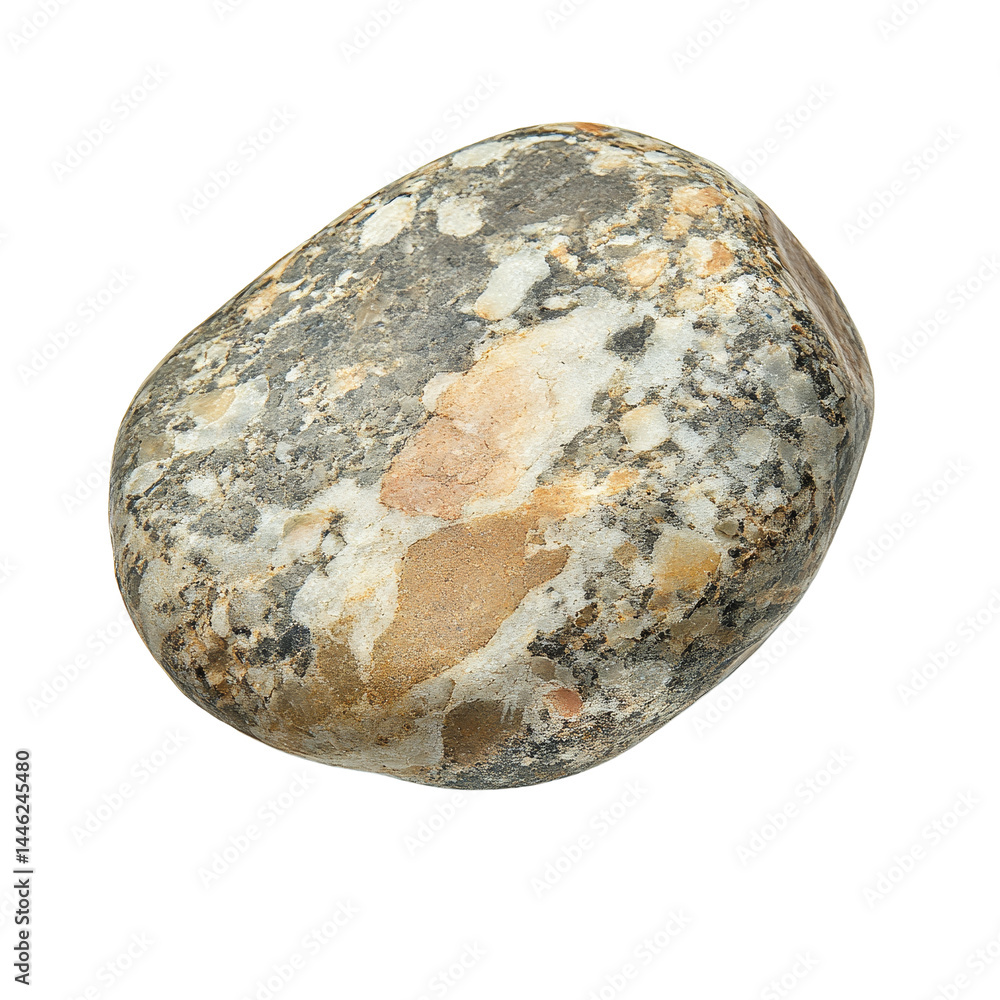 Poster a single pebble resting on a pristine transparent background highlighting its unique texture and nat