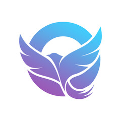Fototapeta premium Modern Blue Gradient Circle Logo with Abstract Bird in Flight
