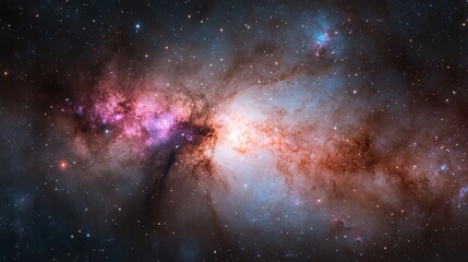 Fototapeta premium Vibrant cosmic nebula, colorful interstellar gas and dust swirling in space, theme of astronomical wonders and exploration.