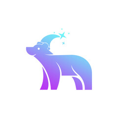Abstract Fantasy Logo with Bear Silhouette, Moon, and Star Cluster