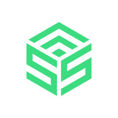 Abstract Technology Logo with Cube Shape, S Letters, and Upward Pointing Arrow
