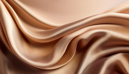 Obraz premium beautiful elegant wavy light brown beige satin silk luxury cloth fabric texture with monochrome background design copy space