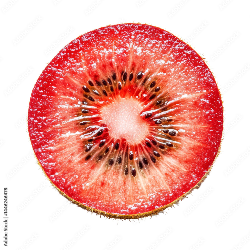 Aufkleber a vibrant slice of red kiwi showcasing its unique texture and color on a clean transparent backgroun