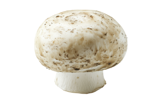 Fresh button mushroom earthy tones close up studio shot on white background delicate stem gourmet
