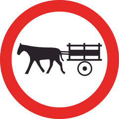 animal drawn vehicle road traffic sign with contour red border.