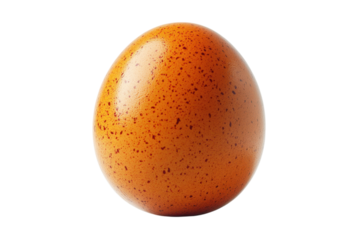 A speckled brown egg a perfect oval shape sits on a white background studio shot clean image vibrant