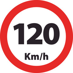 Red-bordered circular road sign marking one hundred and twenty kilometers per hour as the speed limit.