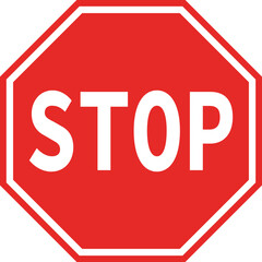 Polygonal road sign in red displaying the word "STOP" in English.