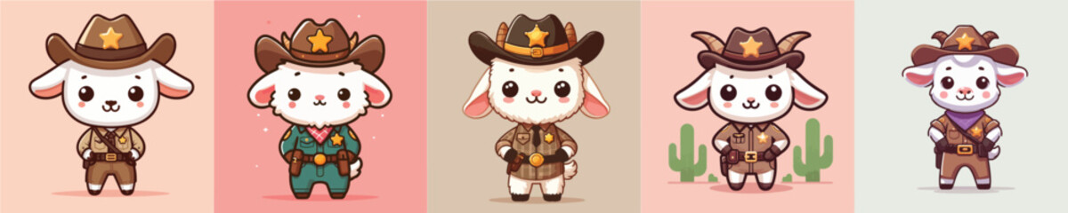 cute goat vector in sheriff costume