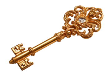 Ornate gold key sparkling jewel unlocks secrets elegance vintage charm detailed craftsmanship bright