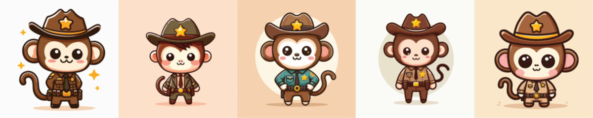 cute monkey vector in sheriff costume