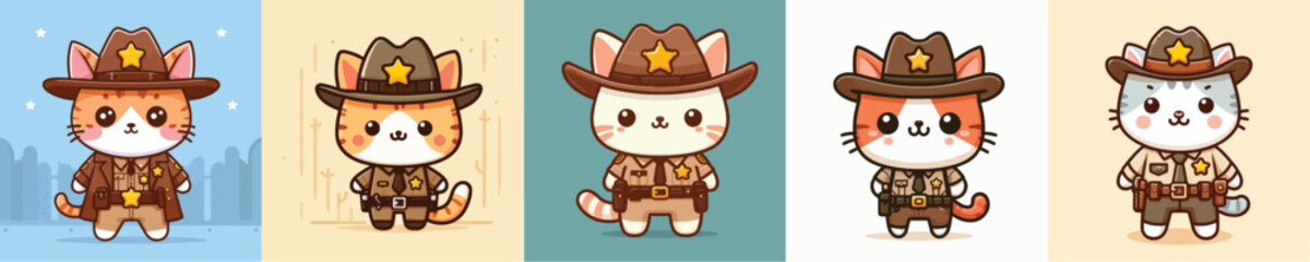 cute cat vector in sheriff costume