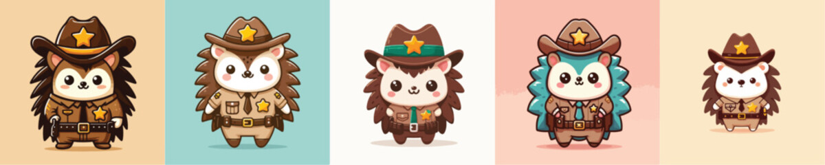 cute hedgehog vector in sheriff costume