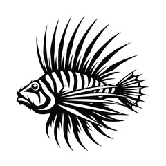 Lionfish Silhouette, Underwater Wildlife, Fish With Striped Body, Venomous Spines, Ocean Life