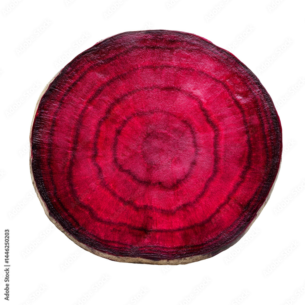 Poster freshly sliced beetroot with vibrant color on a plain transparent background for culinary use, slice