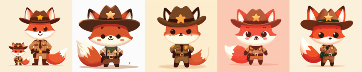 cute fox vector in sheriff costume