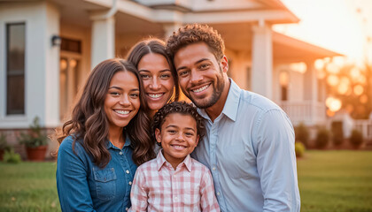 Obraz premium A happy family near their new home