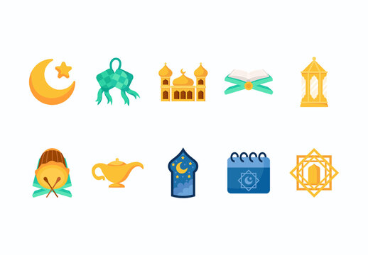 Yellow Ramadhan Celebration Icon Elements Collection Set