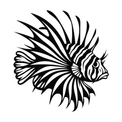 Lionfish Monochrome Illustration, Venomous Fish Silhouette, Dangerous Marine Animal Design