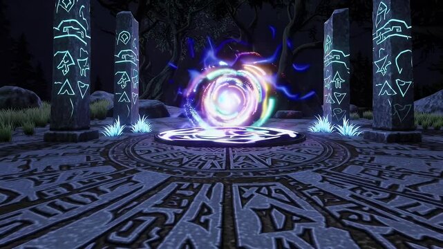 Enter glowing mystical portal surrounded enchanted stones plants ideal fantasy stream overlays virtual backgrounds VTuber assets