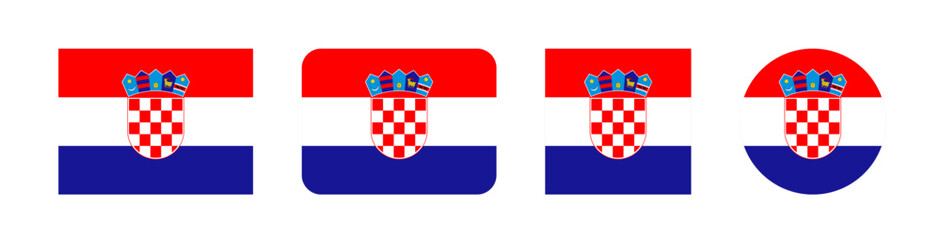 Vector illustration of the Croatia national flag with red, white, and blue horizontal stripes and the national coat of arms in the center. Bold and detailed design, ideal for educational, political, o