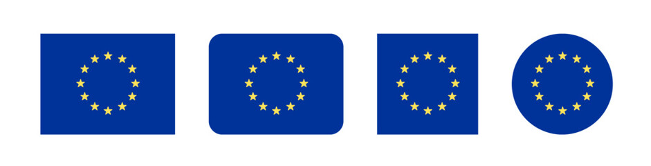 Vector illustration of the European Union flag with a blue background and twelve golden stars arranged in a circle. Simple, modern design, ideal for educational, political, or international use.