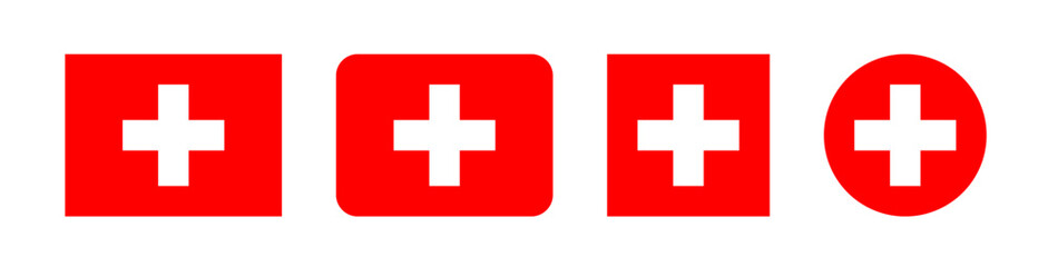 Vector illustration of the Switzerland national flag featuring a white cross on a red square background. Simple, clean, and bold design, ideal for educational, political, or international use.