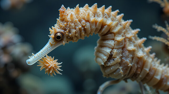 Long-snouted seahorse (Hippocampus guttulatus) with its food, opossum shrimps (Mysida)
