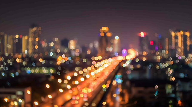 Fototapeta Blurred abstract bokeh background of Bangkok city lights at night