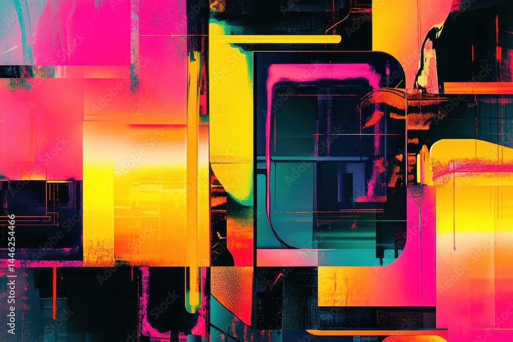 Aufkleber vibrant display of elongated rectangular shapes in retro neon color palette by digital artist, vj of