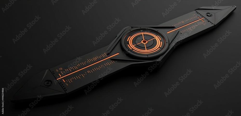 Poster a modern black device with an orange illuminated circular design
