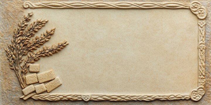 religious greeting card, classic shavuot postcard featuring intricate parchment background, ten commandments tablets, and decorative border, with room for a personal message in the center