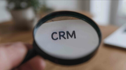 Conceptual image of CRM with magnifier highlighting target user hand holding tool in clear scene