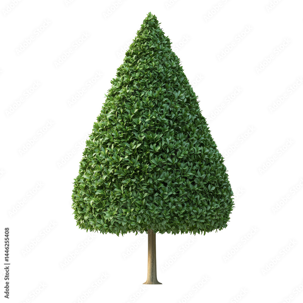 Poster cone shaped tree with dense green leaves isolated on a transparent background for creative design or
