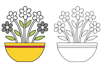 Two flowerpot versions display delicate white and gray blossoms with green leaves